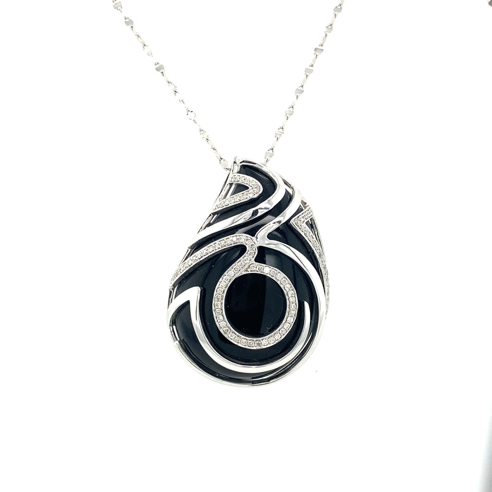 14/10kt White gold Onyx & Diamond Pendant