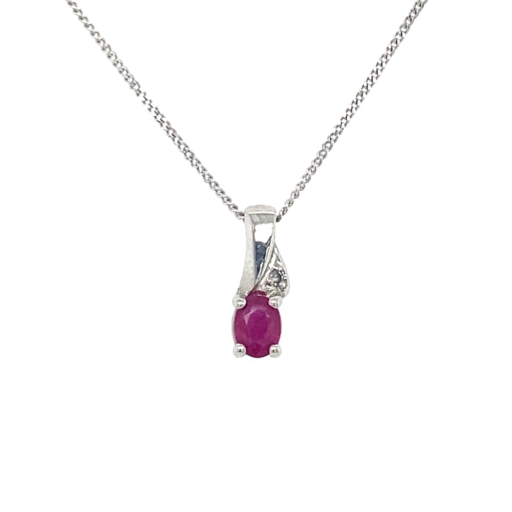 10kt White Gold Ruby & Diamond Solitaire Pendant