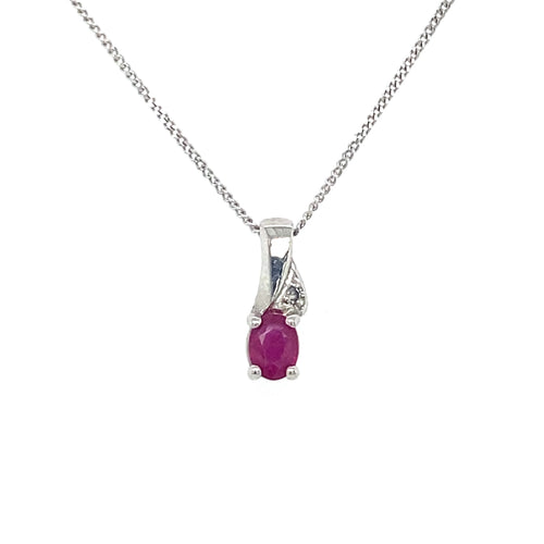 10kt White Gold Ruby & Diamond Solitaire Pendant