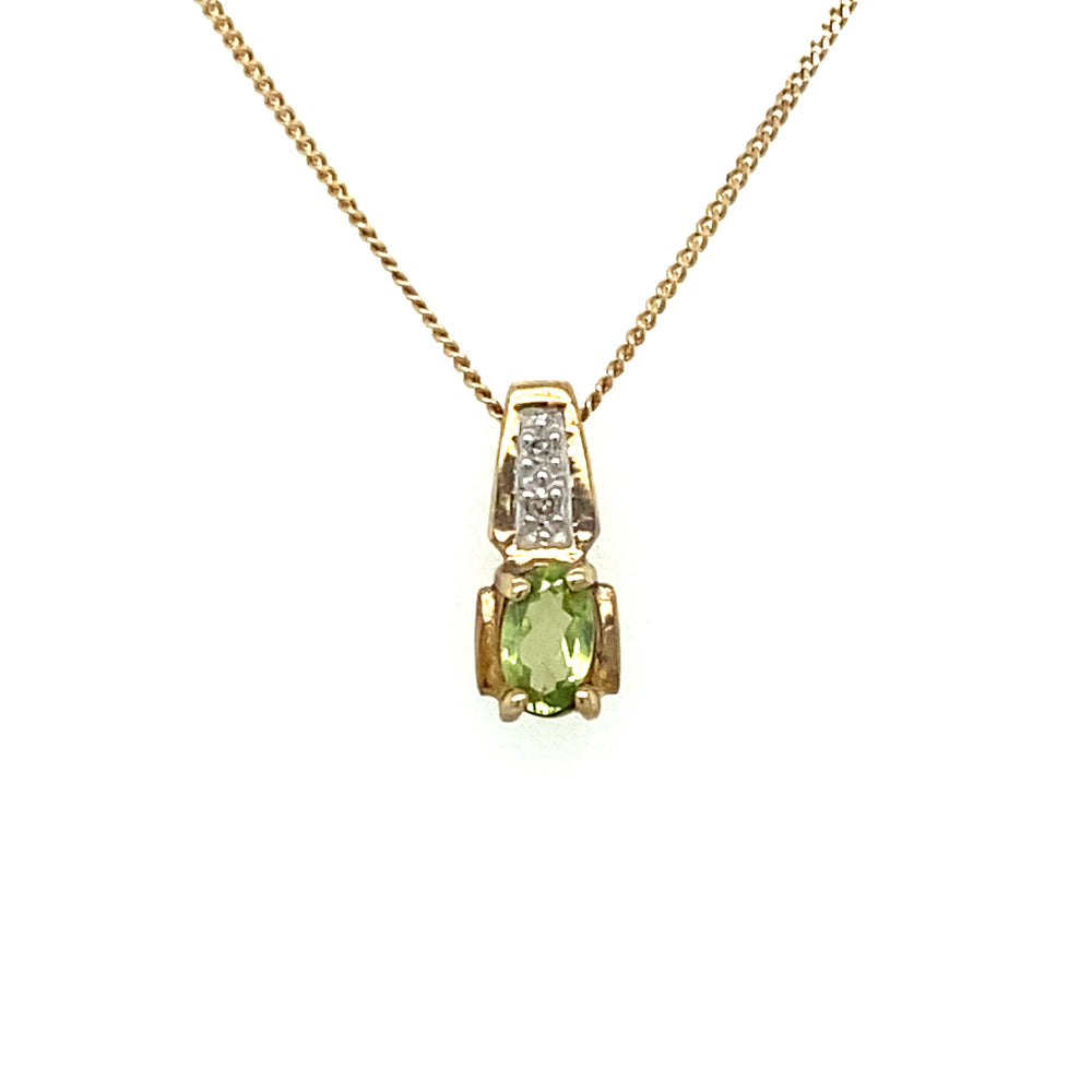 10kt Yellow gold Peridot & Diamond Pendant