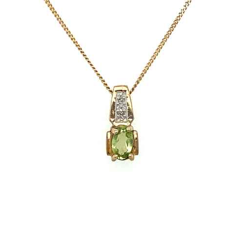 10kt Yellow gold Peridot & Diamond Pendant