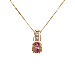 10K Yellow Gold Pink Tourmaline & Diamond Pendant