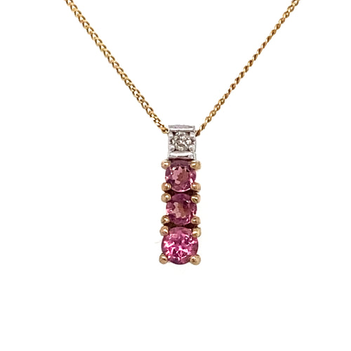 10/14kt Yellow Gold Pink Topaz and Natural Diamond Pendant