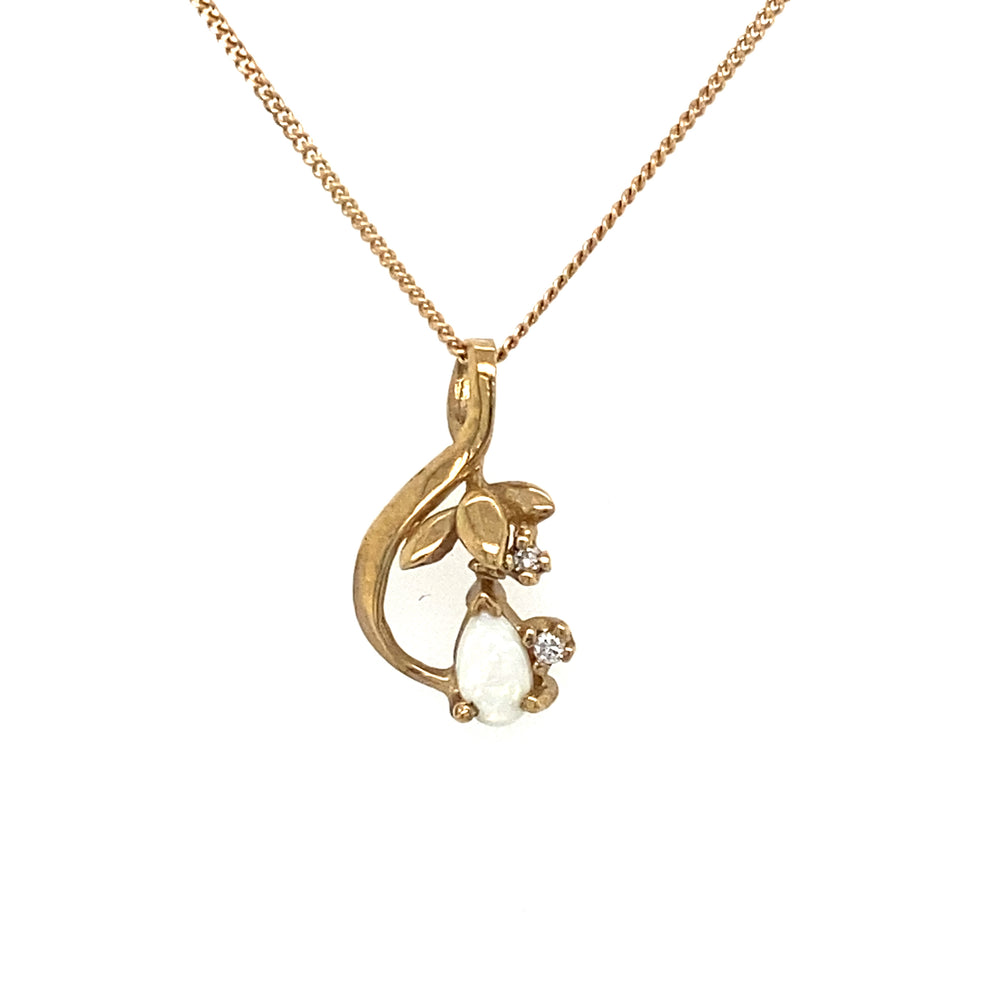 10KT Yellow Gold Opal + Diamond Pendant