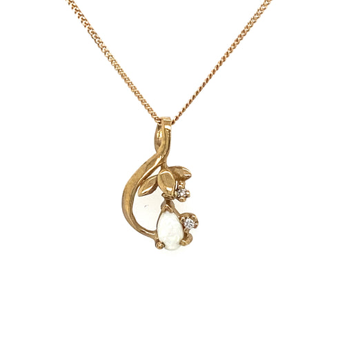 10KT Yellow Gold Opal + Diamond Pendant