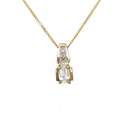 10K Yellow gold White Zircon + Diamond pendant