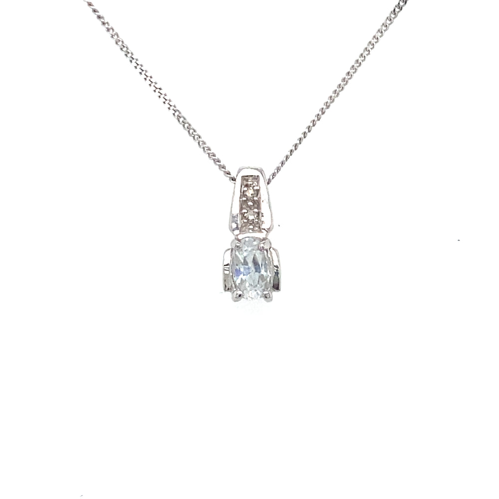 10K white gold White Zircon + Diamond pendant