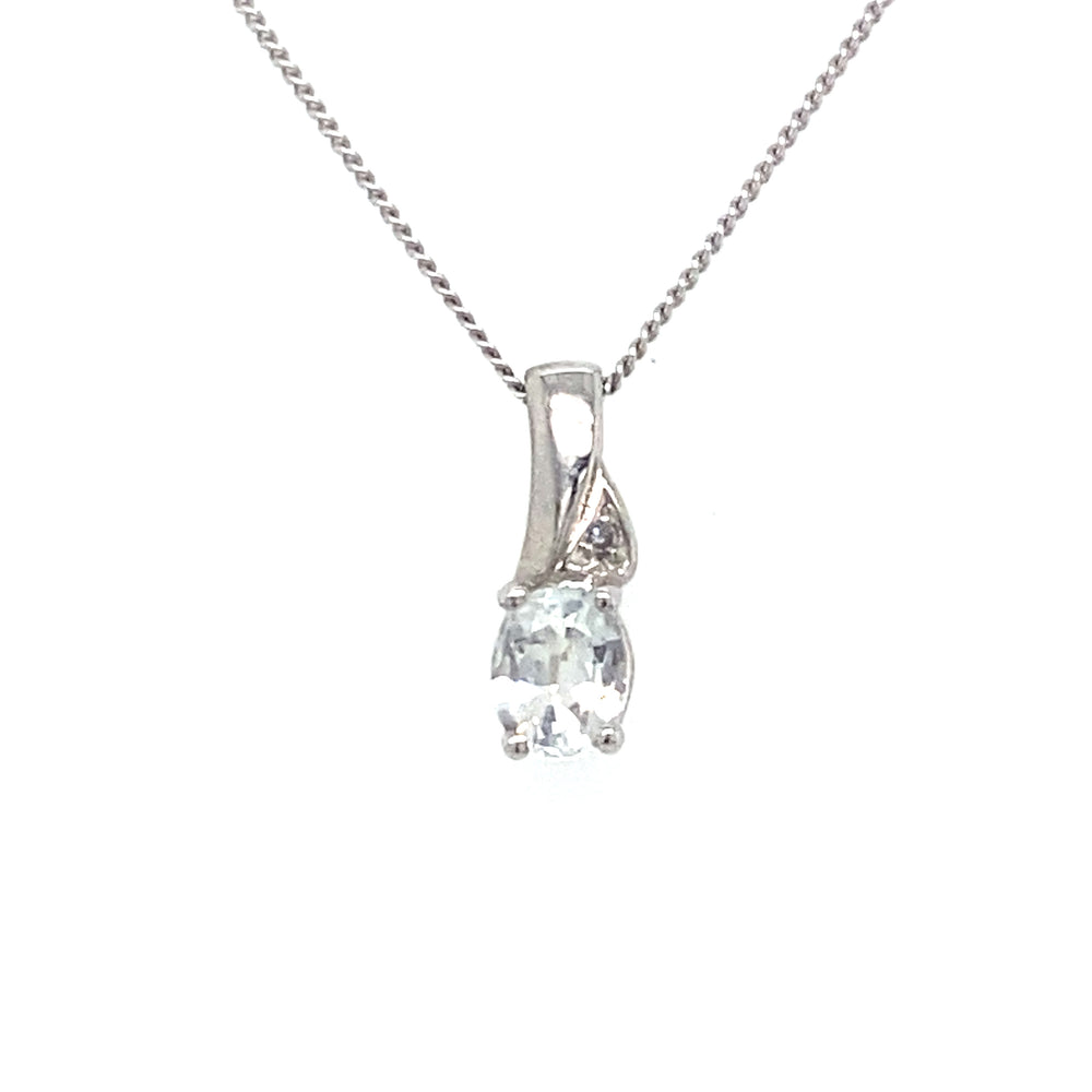 10K White gold White Zircon + Diamond pendant