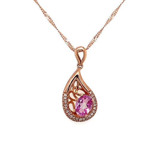 10kt Rose Gold Pink Quartz and Diamond Accent Pendant
