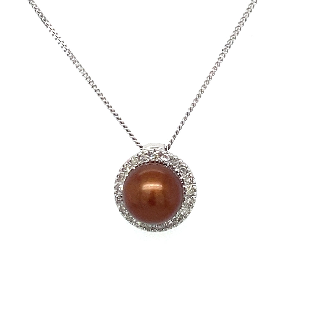 10K white gold Pearl + Diamond Pendant