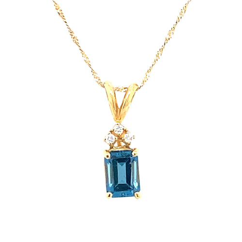 10KT London Blue Topaz Pendant + Diamonds