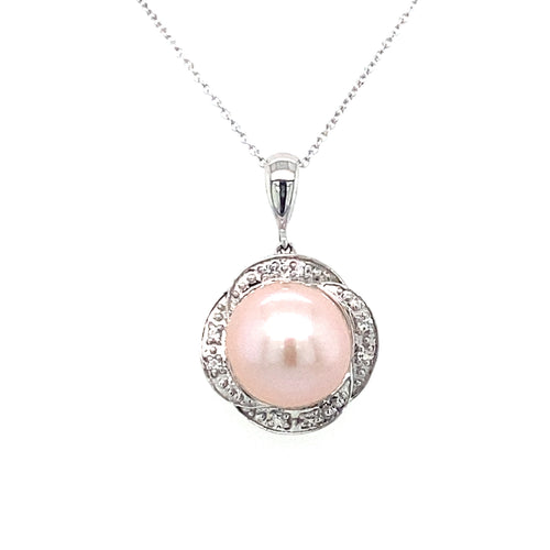 10KW Freshwater Pearl and White Topaz Pendant