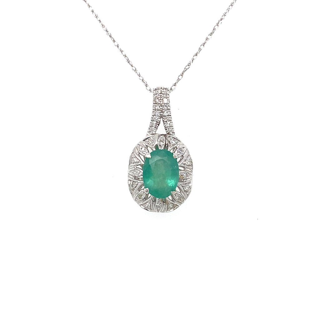 10K Emerald white gold pendant with diamonds