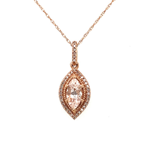 10kt Rose Gold Morganite + Diamond Pendant