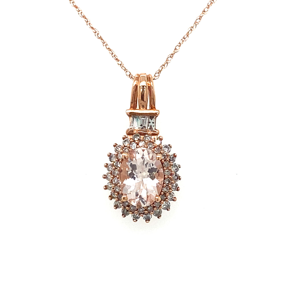 10kt Rose Gold Morganite + Diamond Pendant