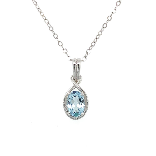 10K white gold Aquamarine + diamond pendant