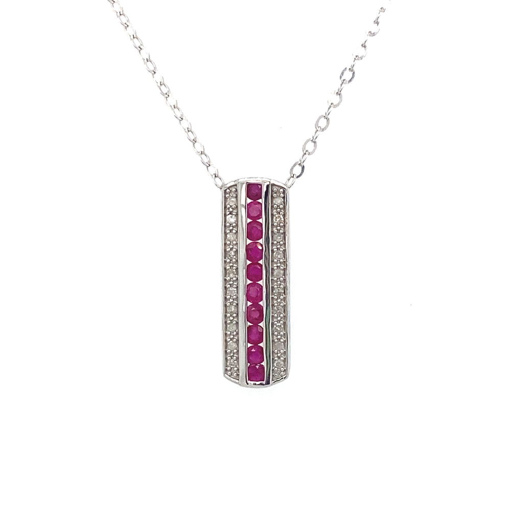 10KT White gold Ruby Pendant + Diamonds