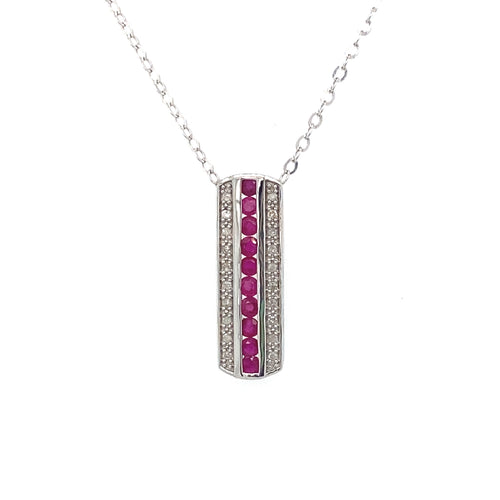 10KT White gold Ruby Pendant + Diamonds