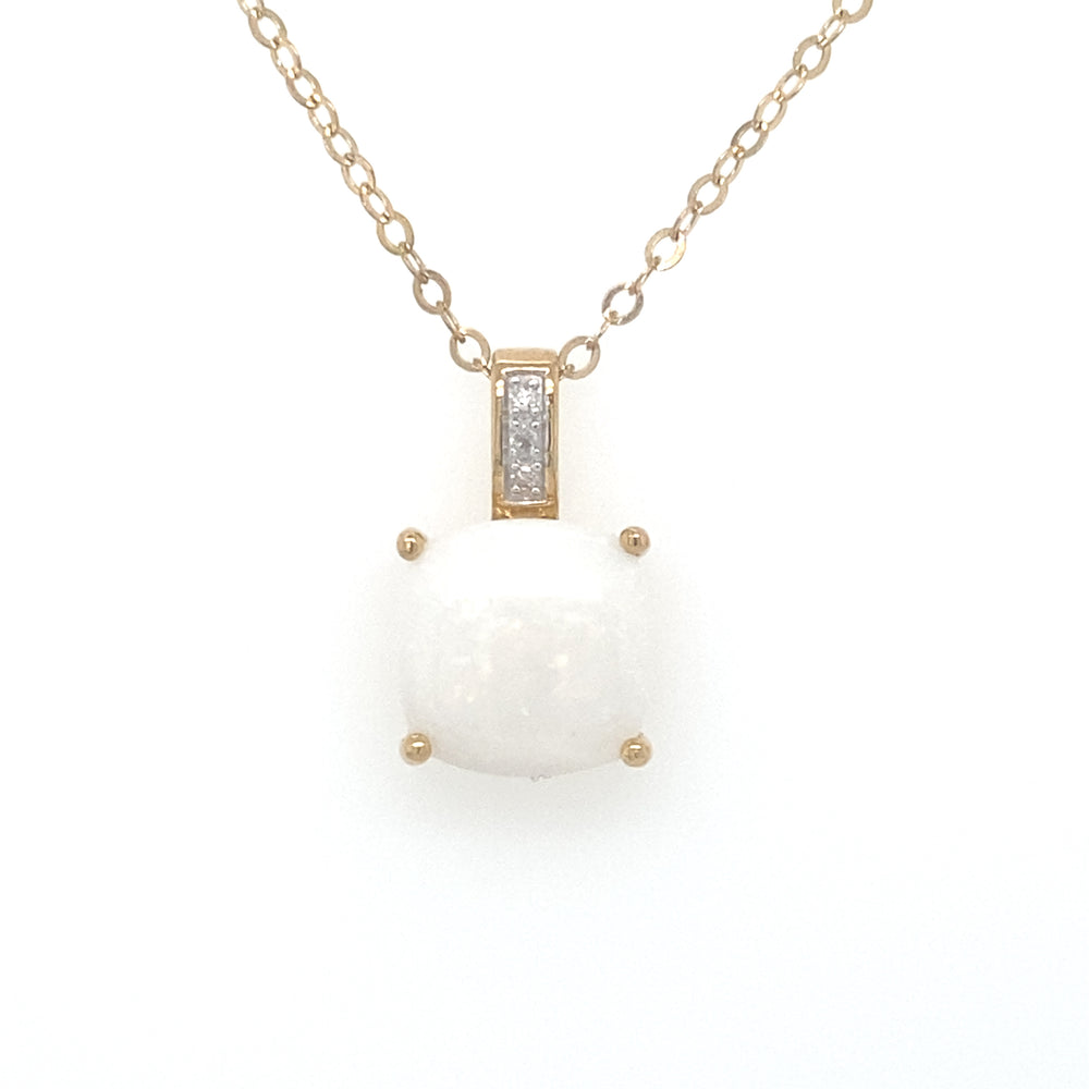 10KT Yellow Gold Opal + Diamond Pendant