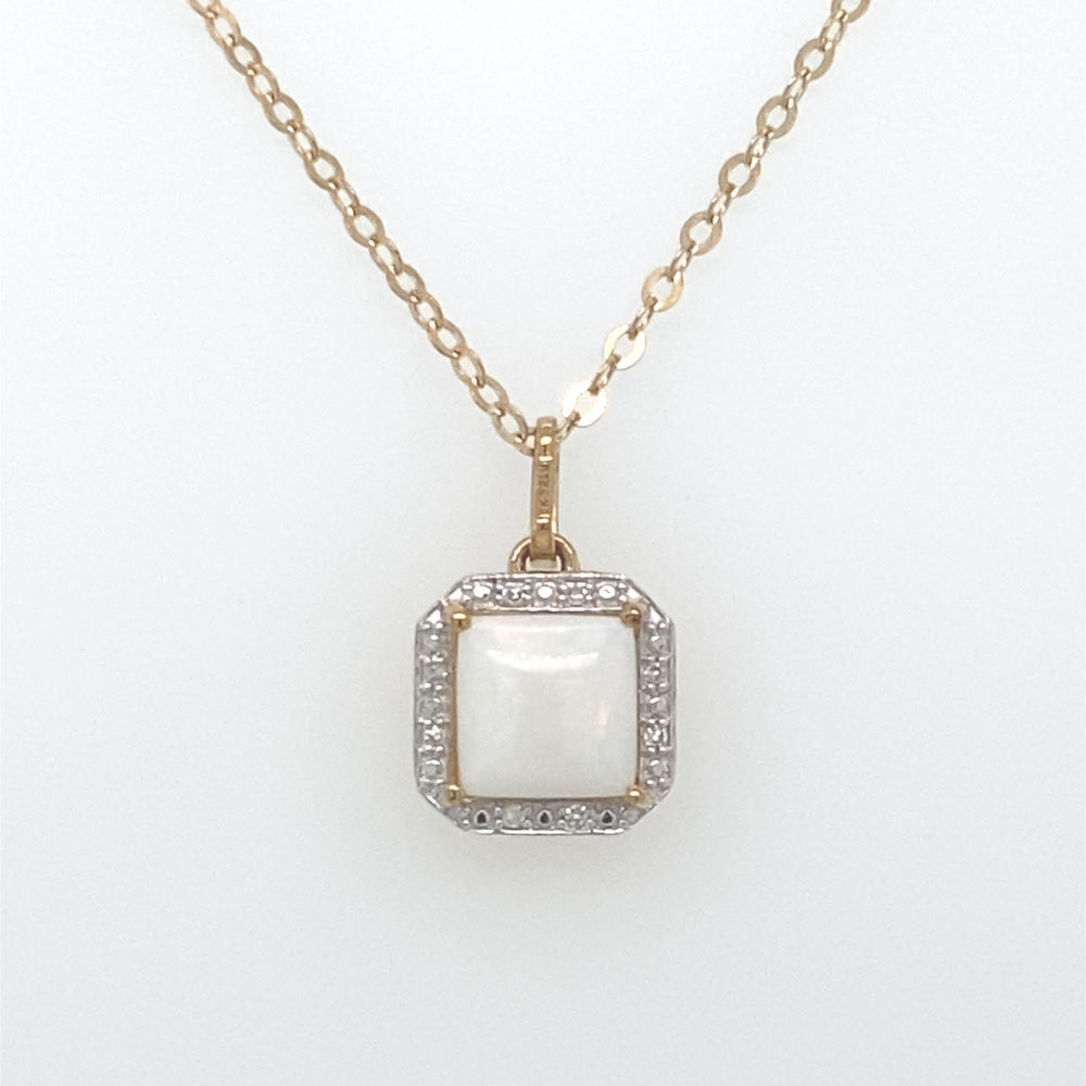 10KT Yellow Gold Opal + Diamond Pendant