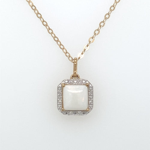 10KT Yellow Gold Opal + Diamond Pendant