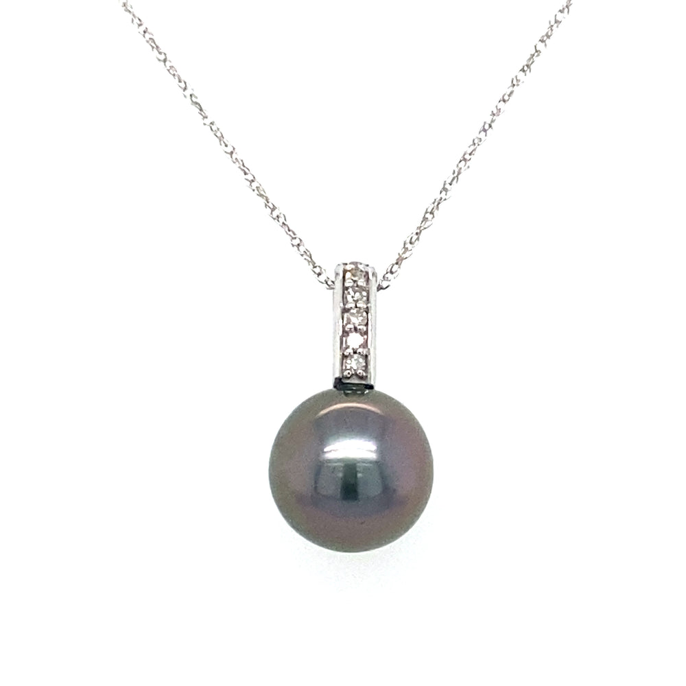 14KT White gold Tahitian Pearl + Diamonds