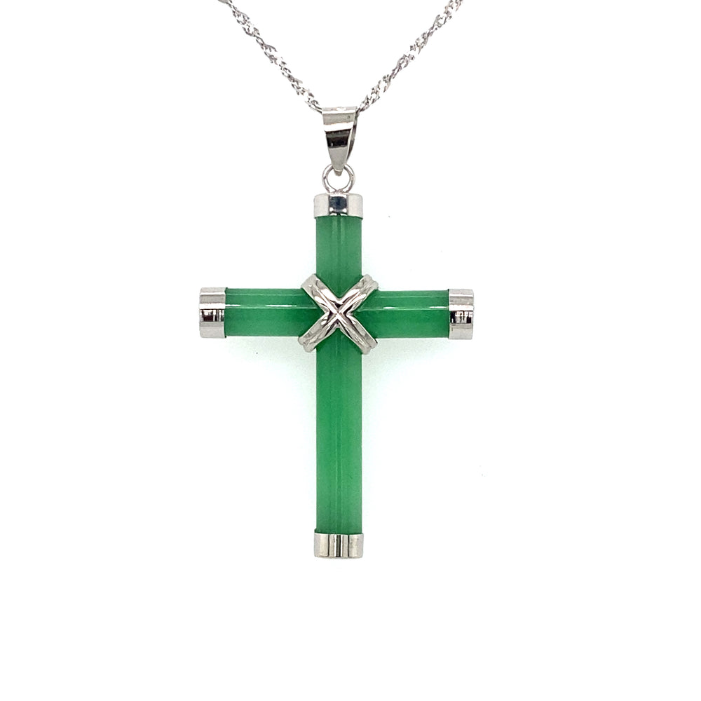 10/14K White Gold Jade Cross pendant