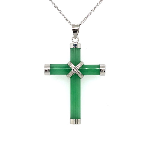 10/14K White Gold Jade Cross pendant