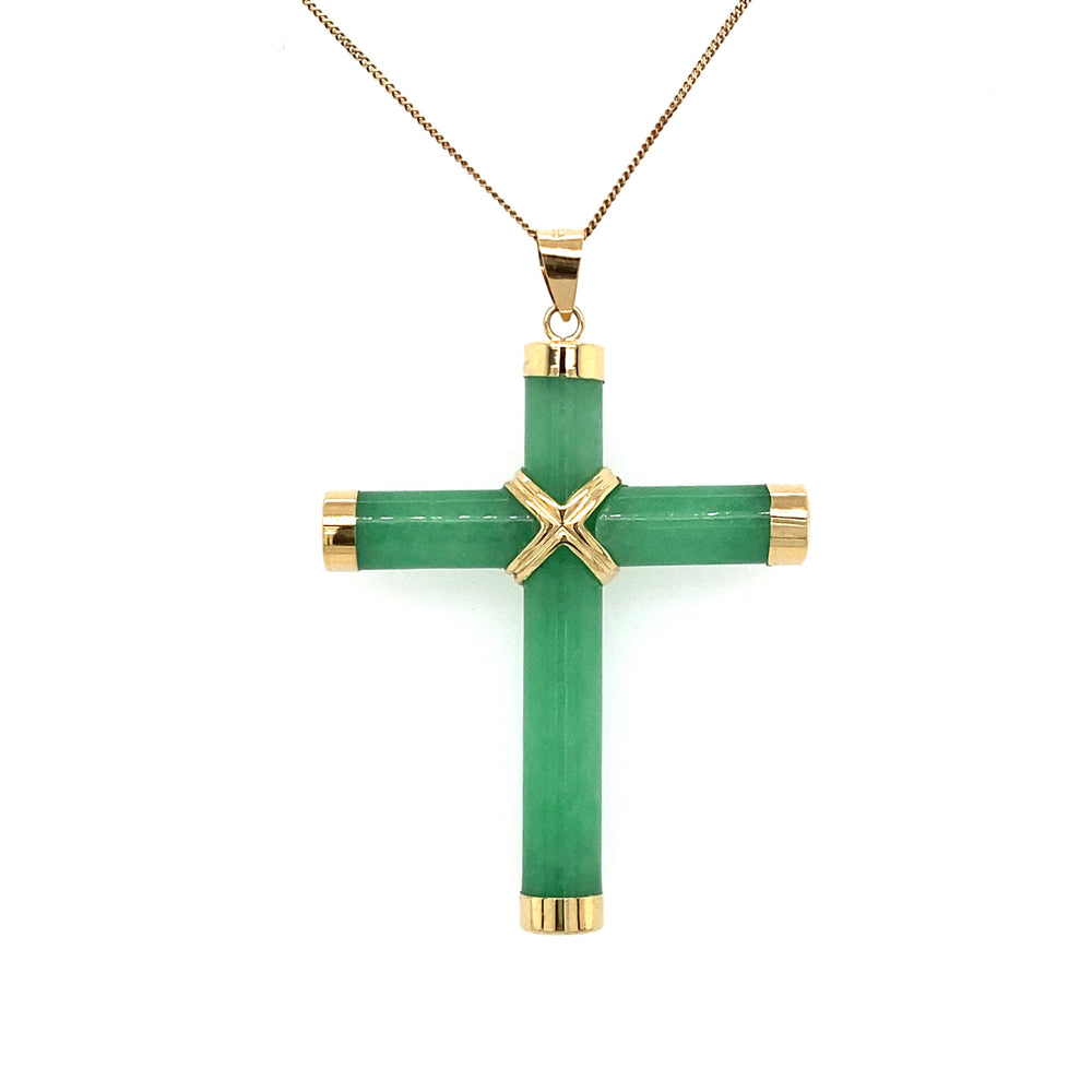 10/14K Yellow Gold Jade Cross pendant