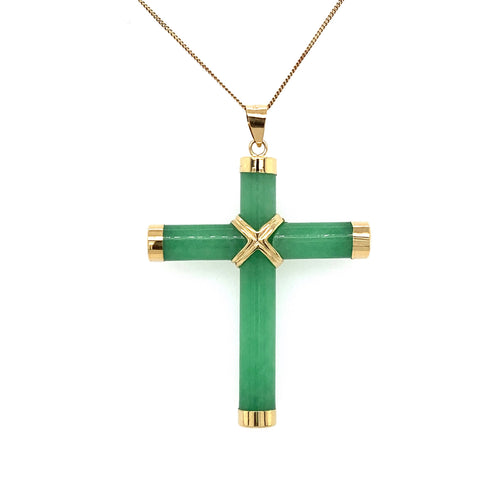 10/14K Yellow Gold Jade Cross pendant