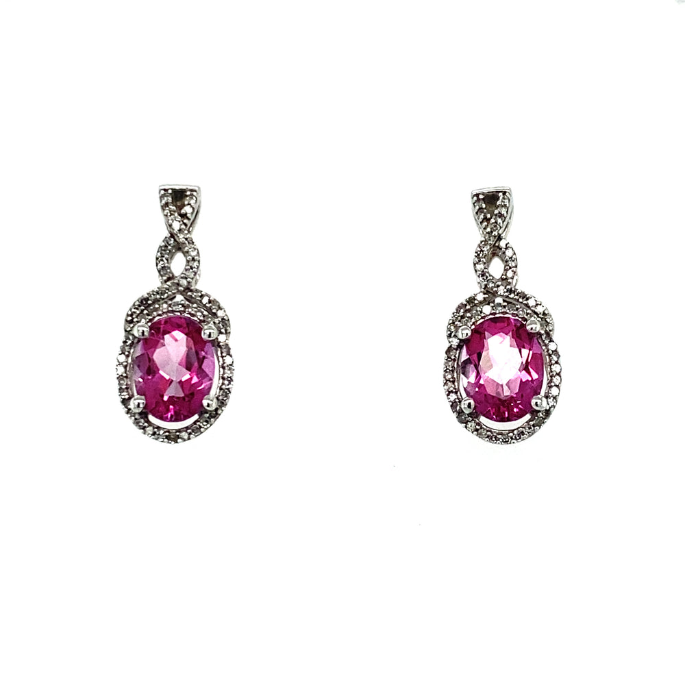 14kt White Gold Pink Topaz & Diamond Earrings