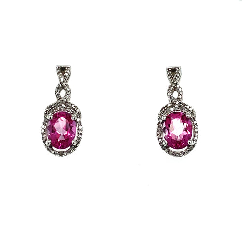 14kt White Gold Pink Topaz & Diamond Earrings
