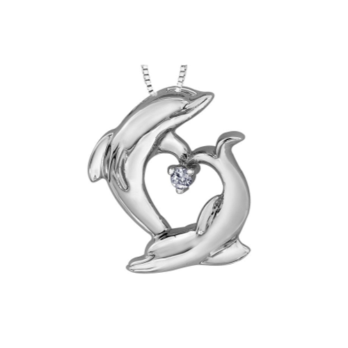 10kt White Gold Diamond Dolphin Pendant