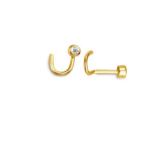 14kt Yellow Gold Bezel Set CZ Nose Stud with Twisted Back