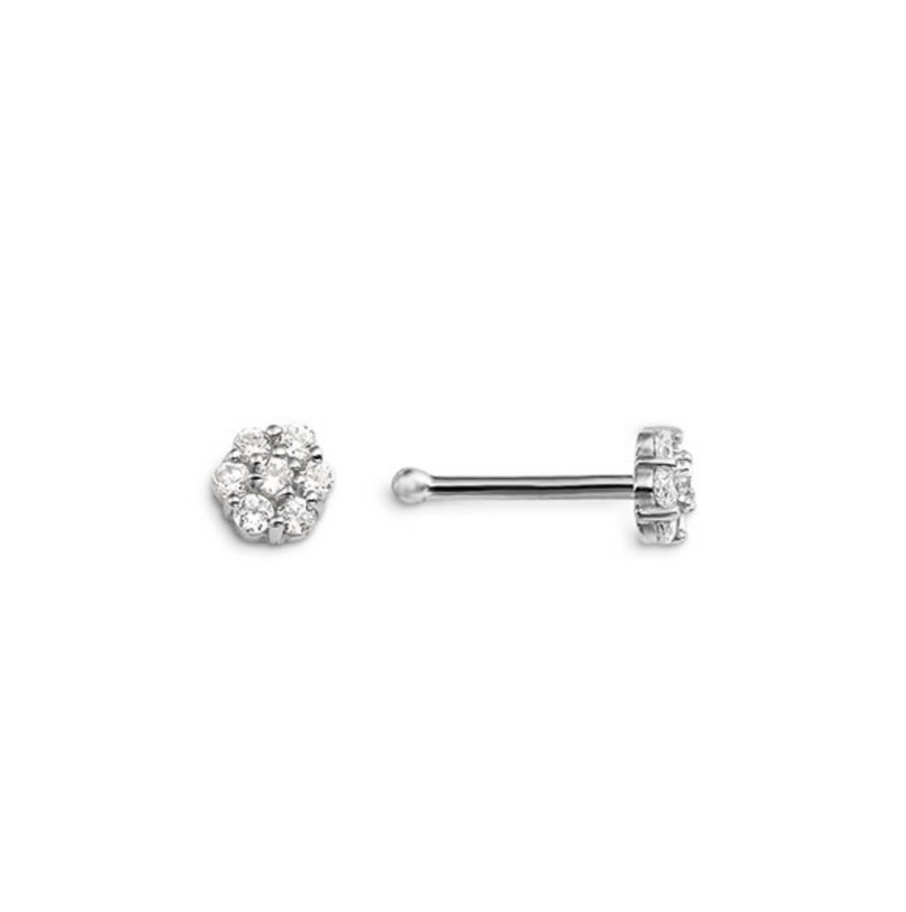 14kt White Gold CZ Flower Nose Stud