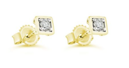 10kt Yellow Gold Square Solitaire Diamond Stud Earrings