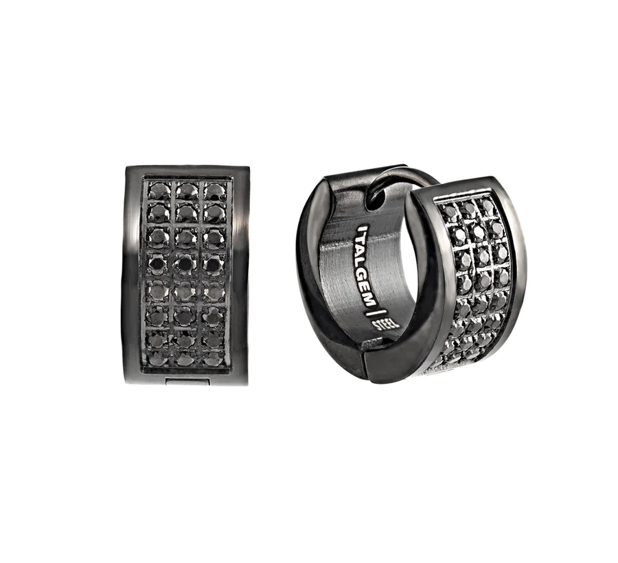 Italgem Stainless Steel IP Black CZ Huggies SEA152