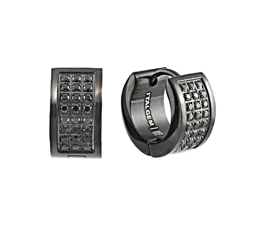 Italgem Stainless Steel IP Black CZ Huggies SEA152