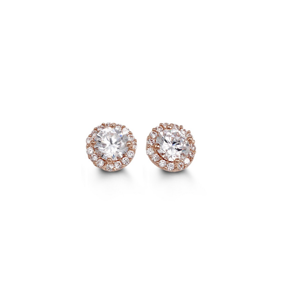 10kt Rose Gold CZ Halo Stud Earrings