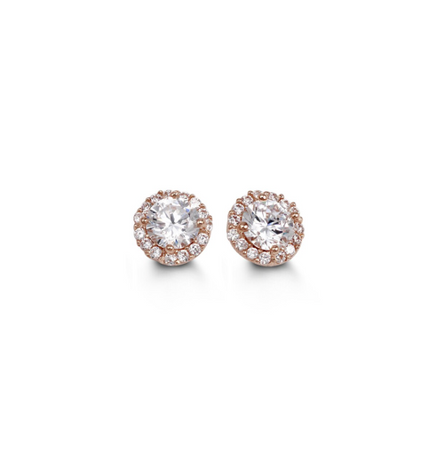 10kt Rose Gold CZ Halo Stud Earrings