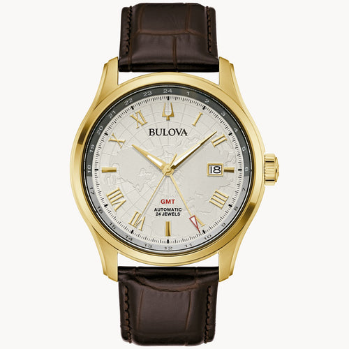Bulova Wilton GMT Leather Strap Watch 97B210