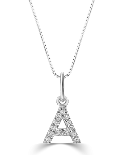 10kt White Gold Diamond Initial Necklace