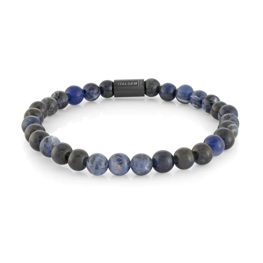 Italgem Stainless Steel and Genuine Sodalite Bead Bracelet BB-265