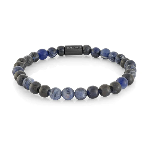 Italgem Stainless Steel and Genuine Sodalite Bead Bracelet BB-265