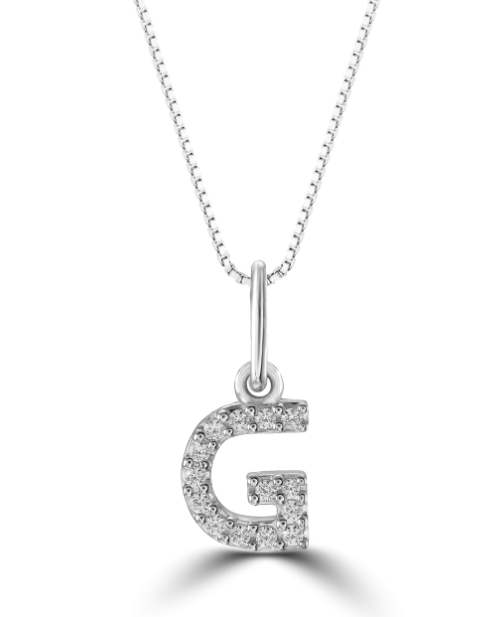 10kt White Gold Diamond Initial Necklace