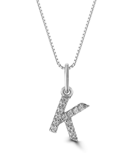 10kt White Gold Diamond Initial Necklace