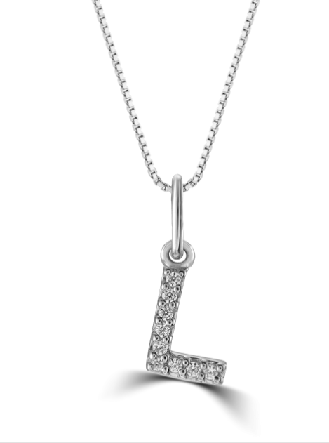 10kt White Gold Diamond Initial Necklace