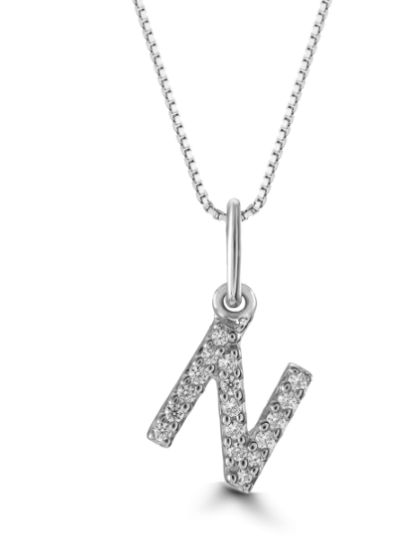 10kt White Gold Diamond Initial Necklace