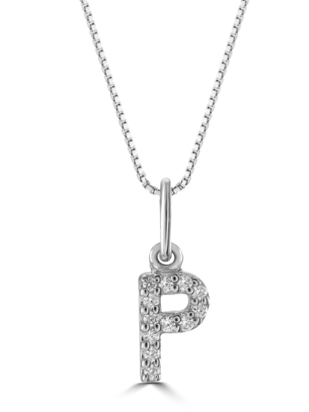 10kt White Gold Diamond Initial Necklace