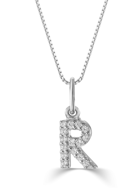10kt White Gold Diamond Initial Necklace